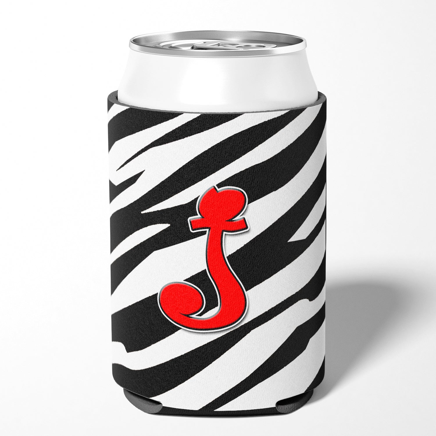 Letter J Initial Monogram - Zebra Red Can or Bottle Beverage Insulator Hugger