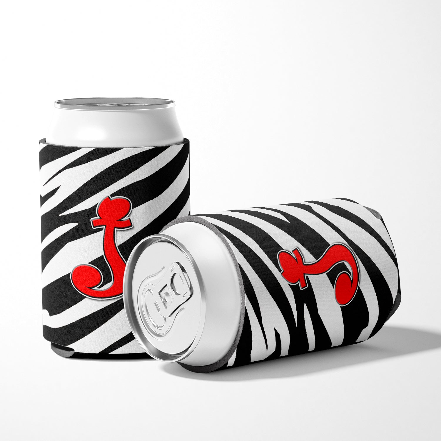 Letter J Initial Monogram - Zebra Red Can or Bottle Beverage Insulator Hugger.