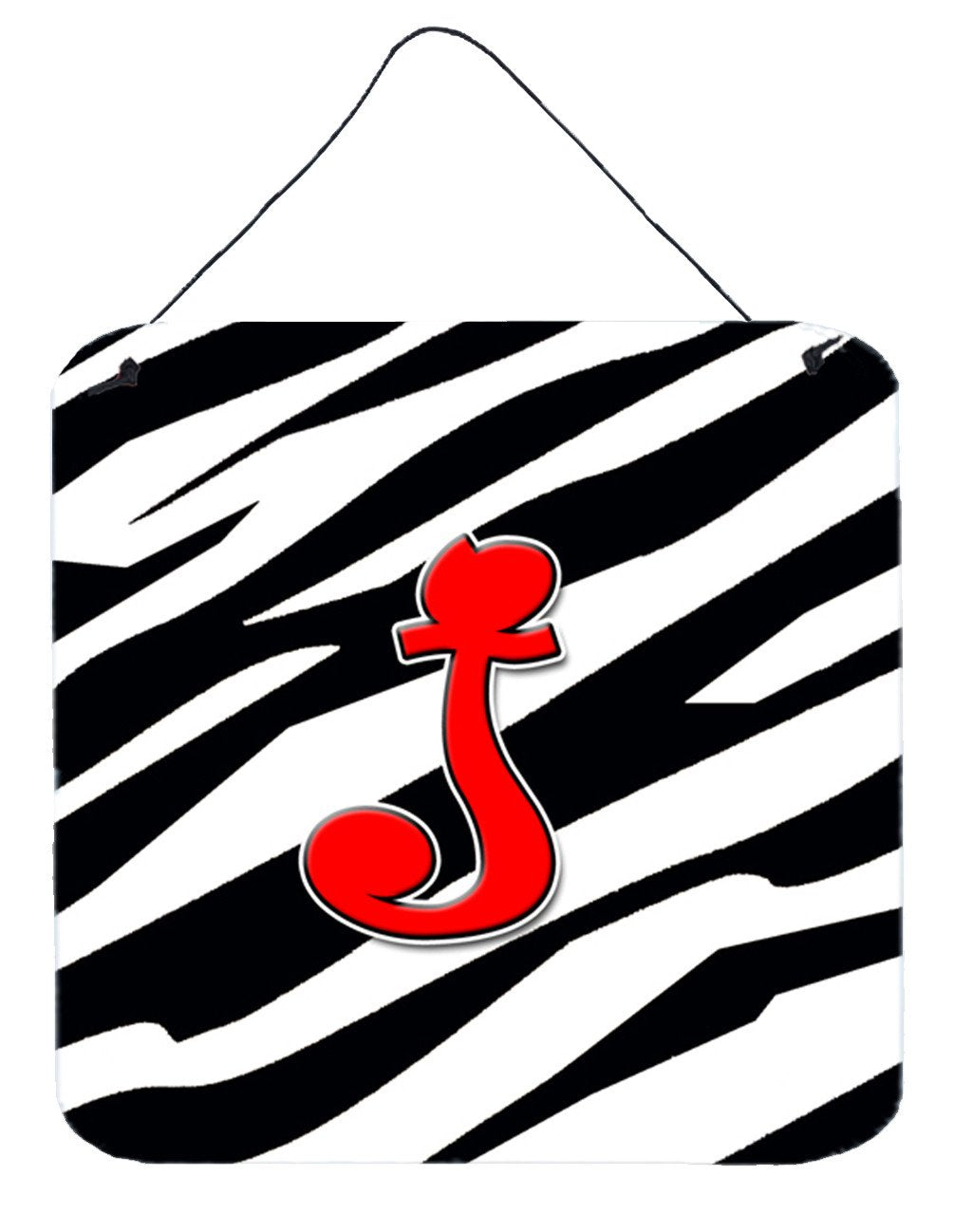 Letter J Initial Monogram - Zebra Red Wall or Door Hanging Prints by Caroline&#39;s Treasures