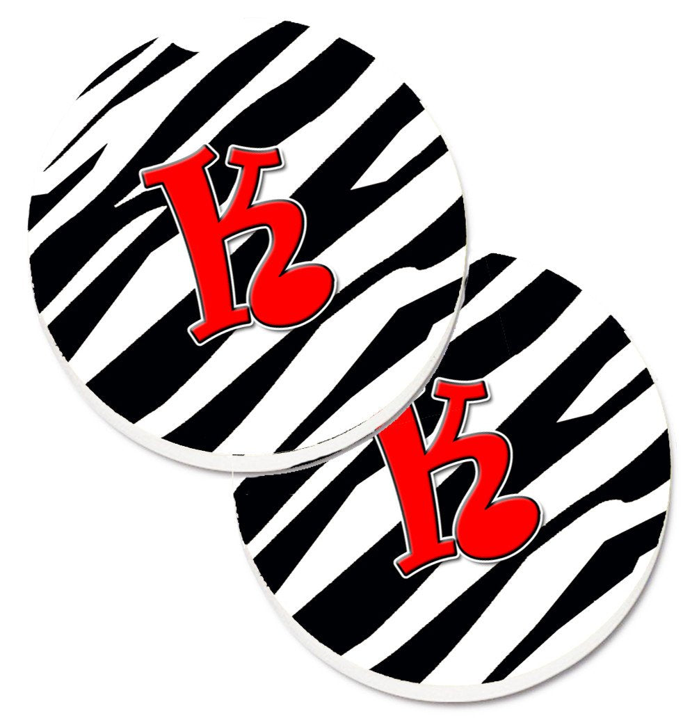 Monogram Initial K Zebra Red  Set of 2 Cup Holder Car Coasters CJ1024-KCARC by Caroline&#39;s Treasures