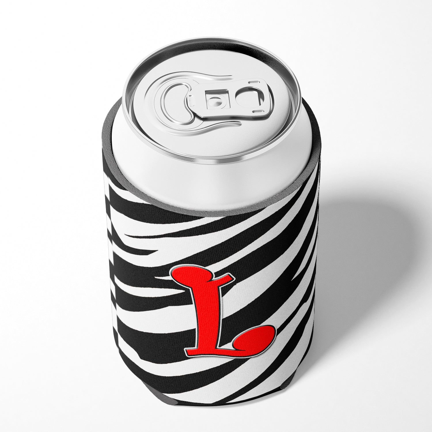Letter L Initial Monogram - Zebra Red Can or Bottle Beverage Insulator Hugger.