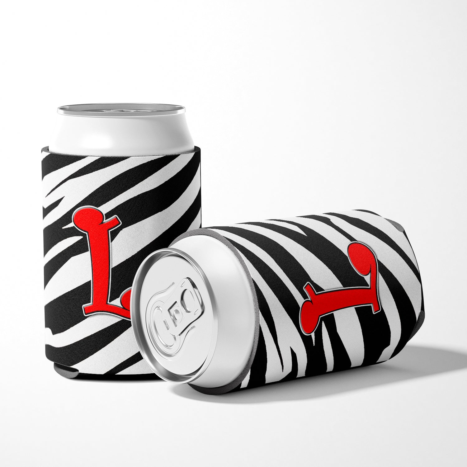 Letter L Initial Monogram - Zebra Red Can or Bottle Beverage Insulator Hugger.