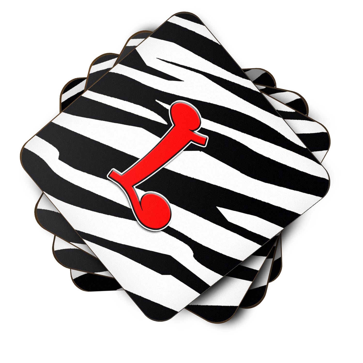 Set of 4 Monogram - Zebra Red Foam Coasters Initial Letter L - the-store.com