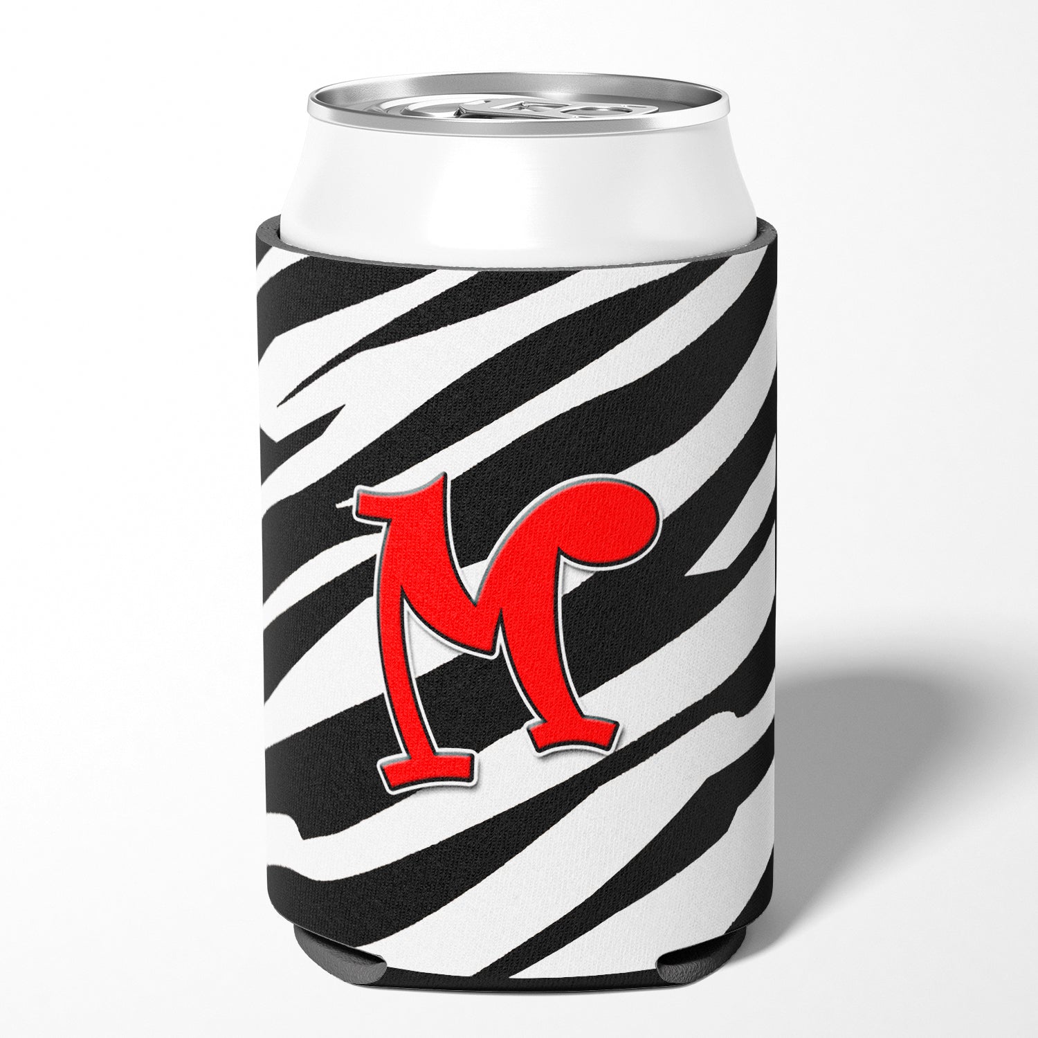 Letter M Initial Monogram - Zebra Red Can or Bottle Beverage Insulator Hugger.