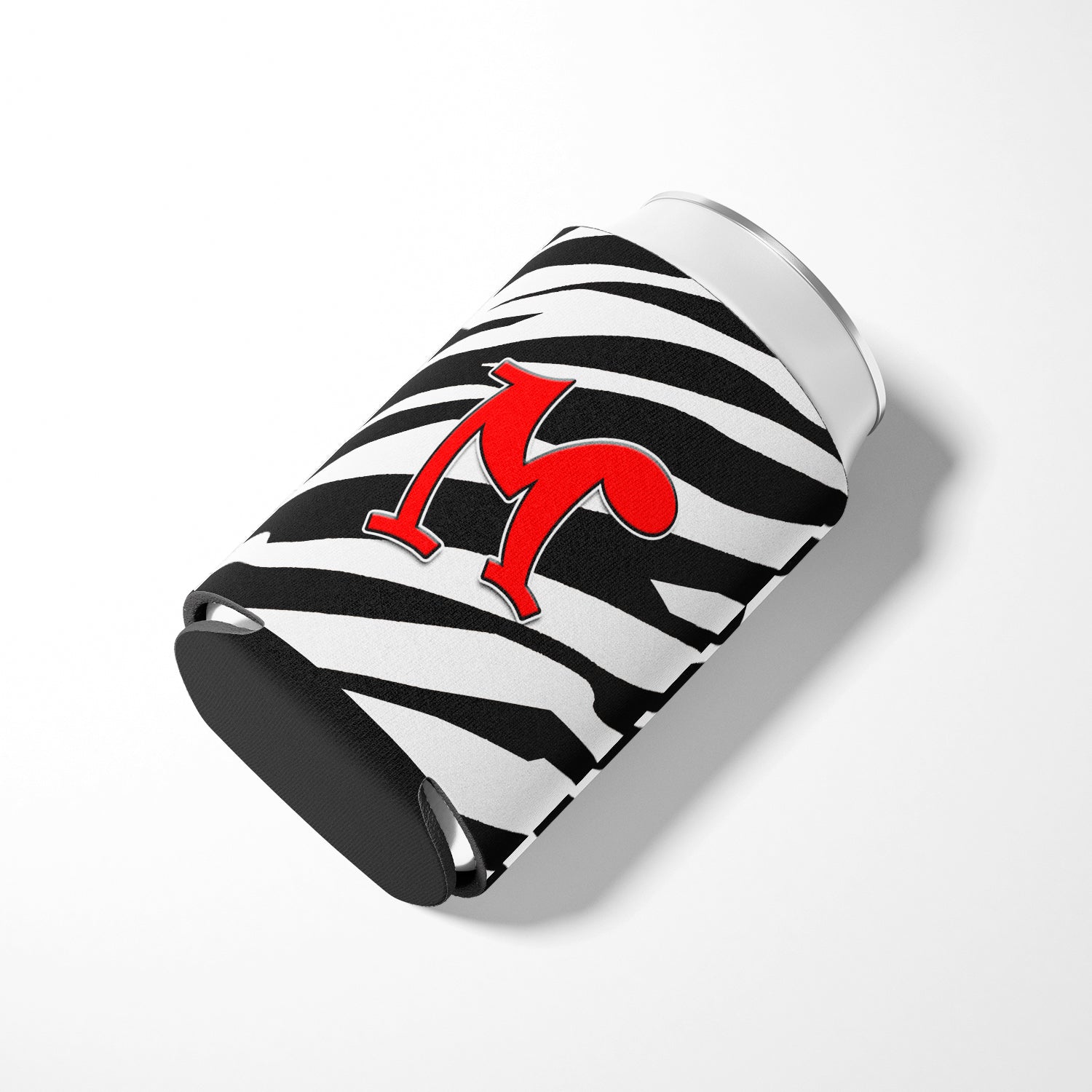 Letter M Initial Monogram - Zebra Red Can or Bottle Beverage Insulator Hugger.