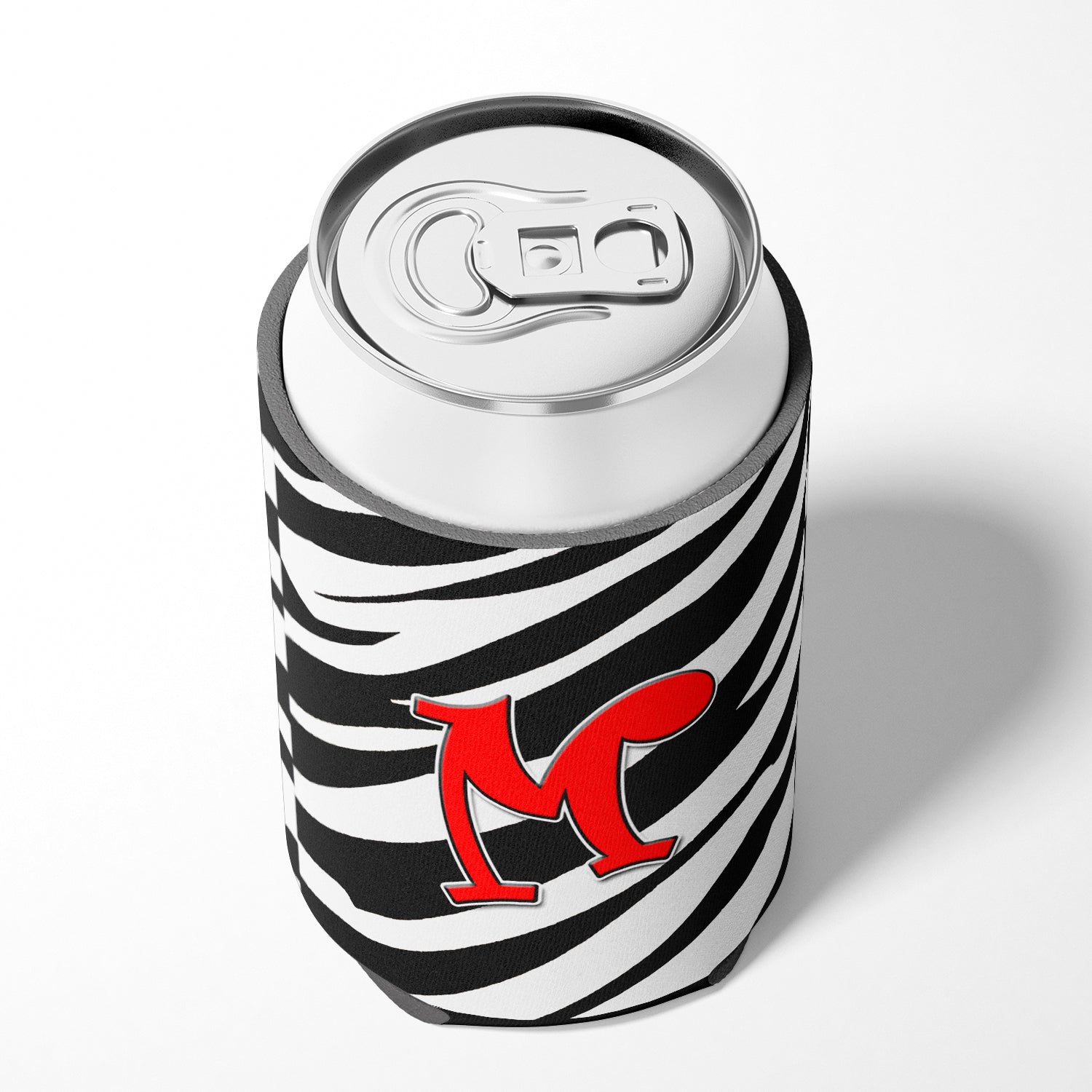 Letter M Initial Monogram - Zebra Red Can or Bottle Beverage Insulator Hugger