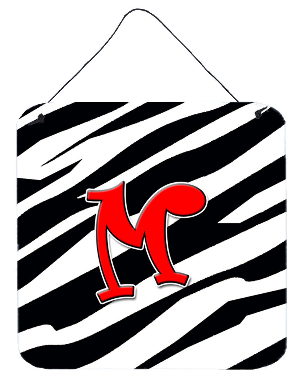 Letter M Initial Monogram - Zebra Red Wall or Door Hanging Prints by Caroline&#39;s Treasures