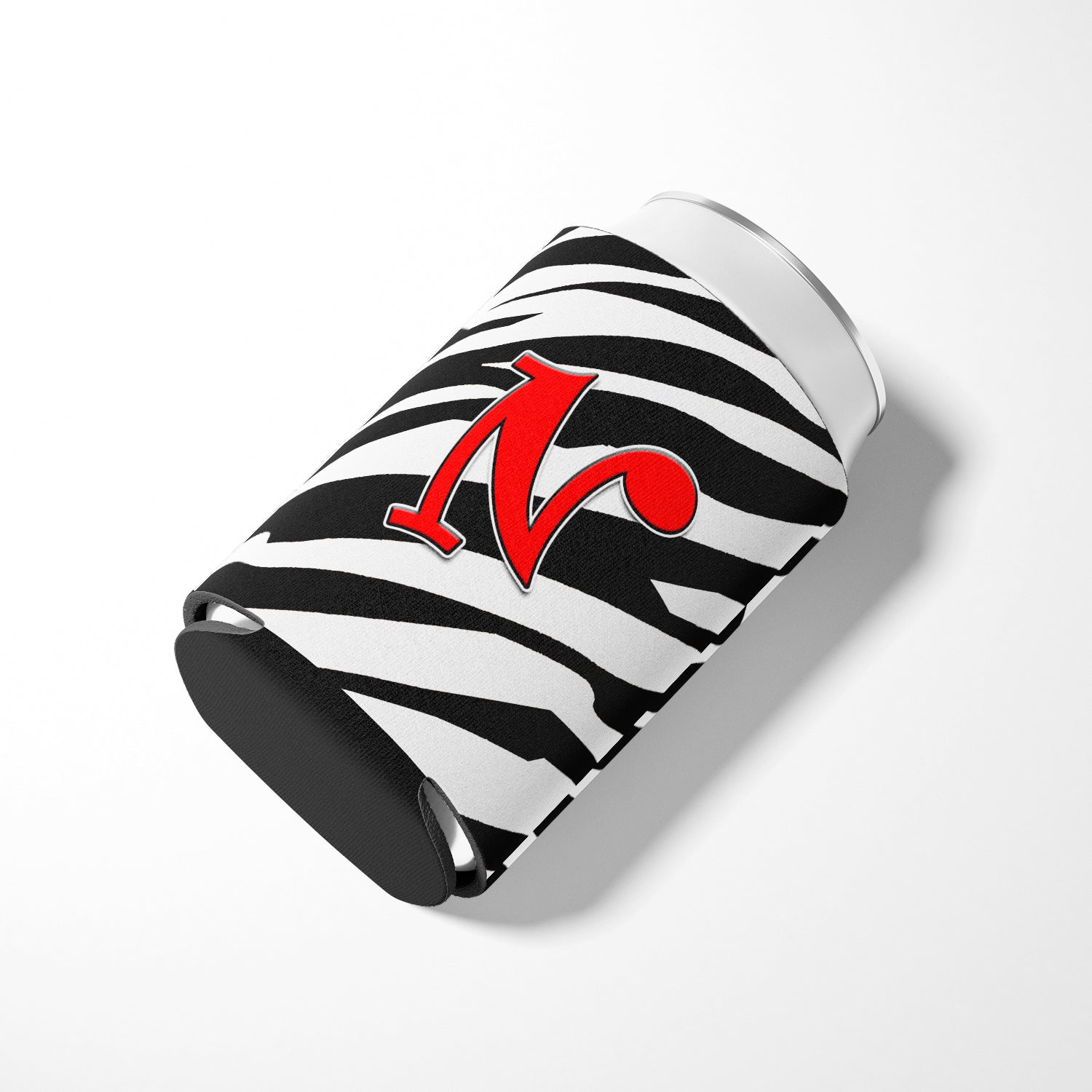 Letter N Initial Monogram - Zebra Red Can or Bottle Beverage Insulator Hugger