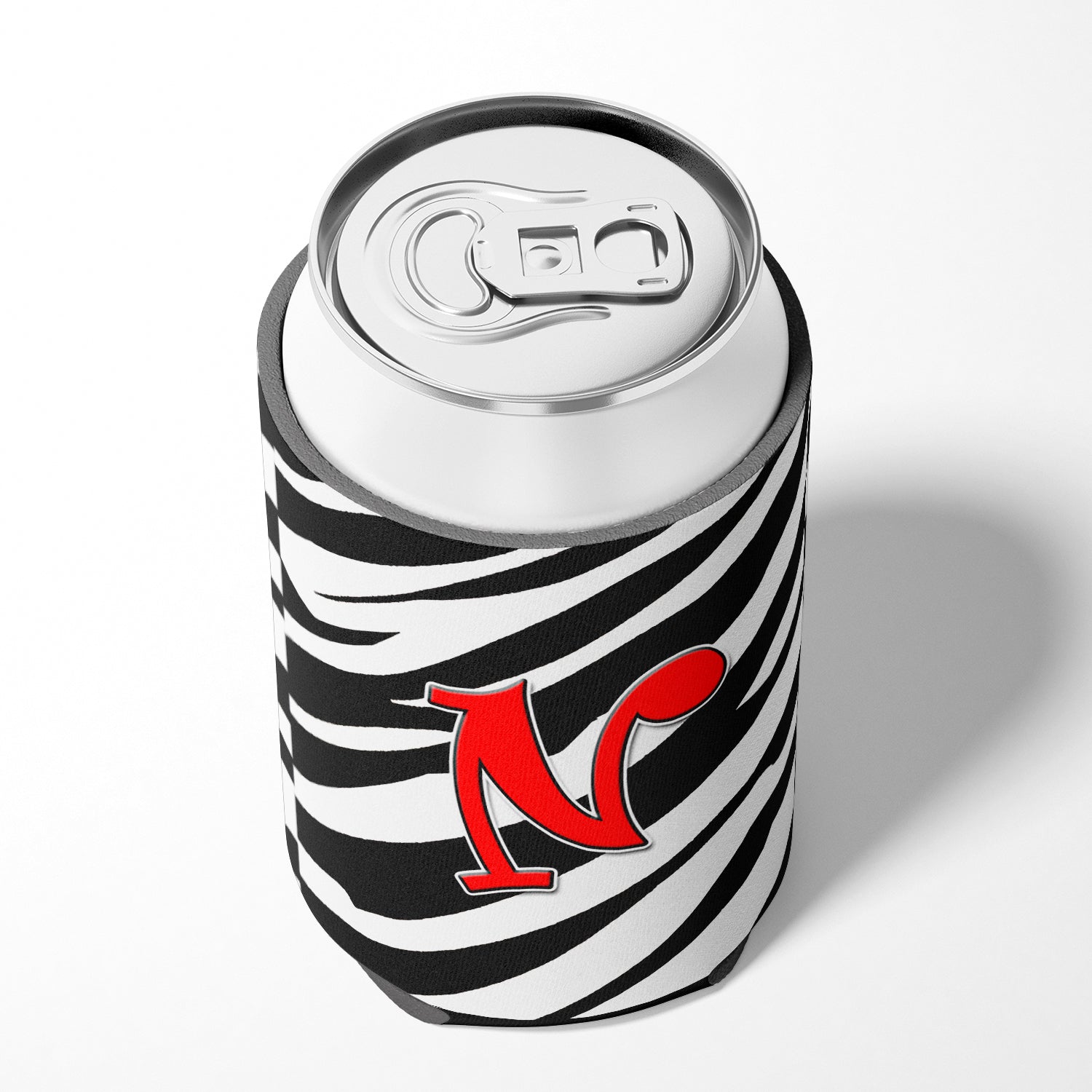 Letter N Initial Monogram - Zebra Red Can or Bottle Beverage Insulator Hugger