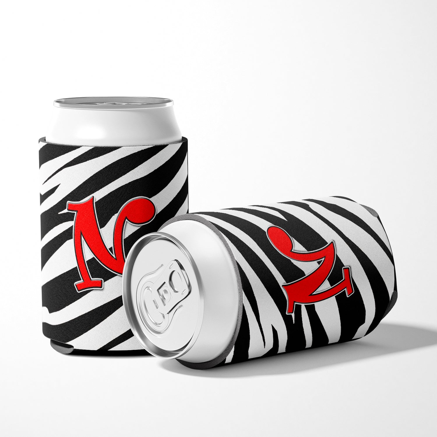 Letter N Initial Monogram - Zebra Red Can or Bottle Beverage Insulator Hugger.