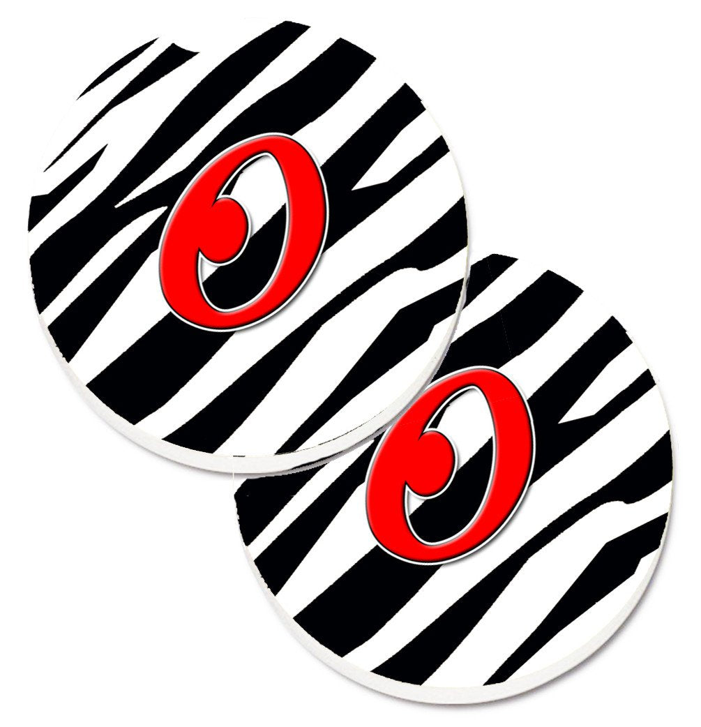 Monogram Initial O Zebra Red  Set of 2 Cup Holder Car Coasters CJ1024-OCARC by Caroline&#39;s Treasures