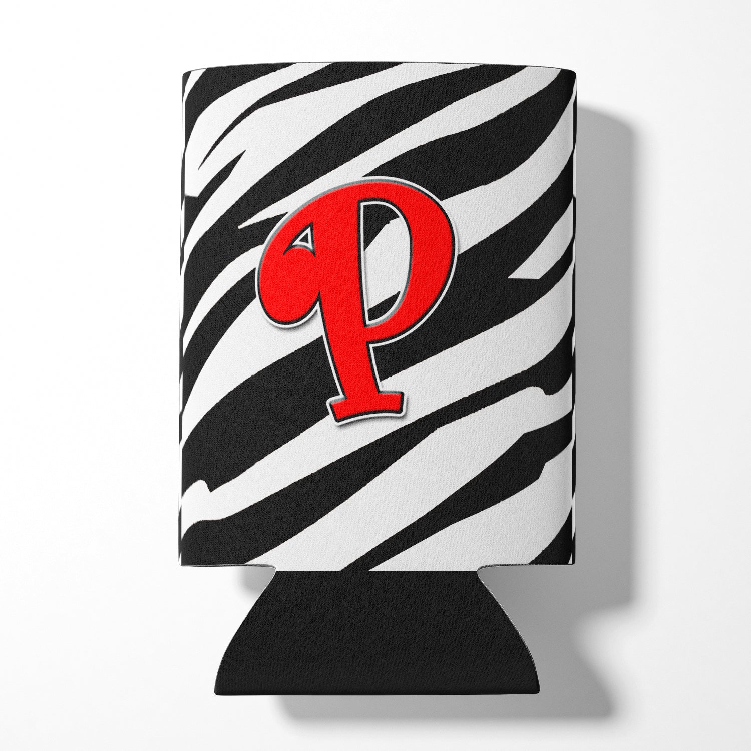 Letter P Initial Monogram - Zebra Red Can or Bottle Beverage Insulator Hugger