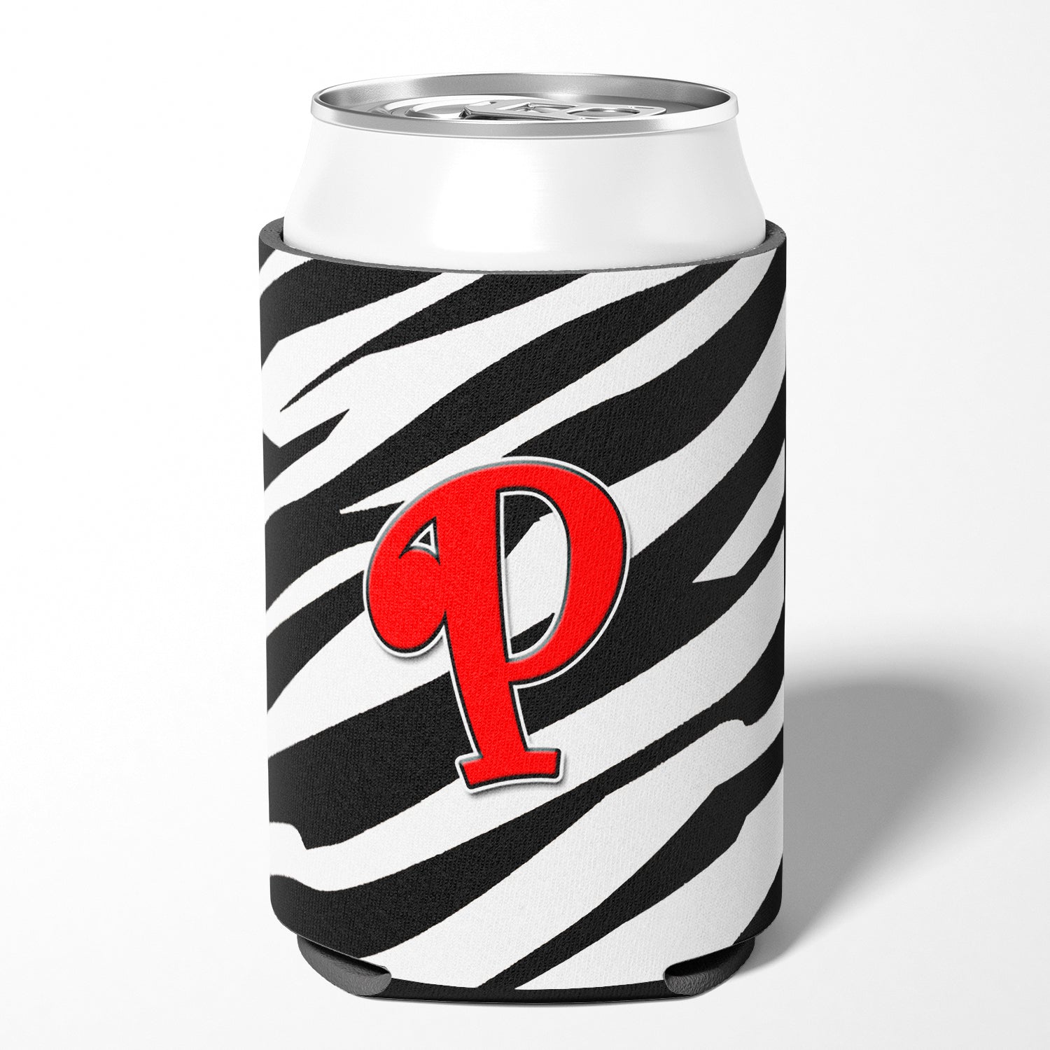 Letter P Initial Monogram - Zebra Red Can or Bottle Beverage Insulator Hugger