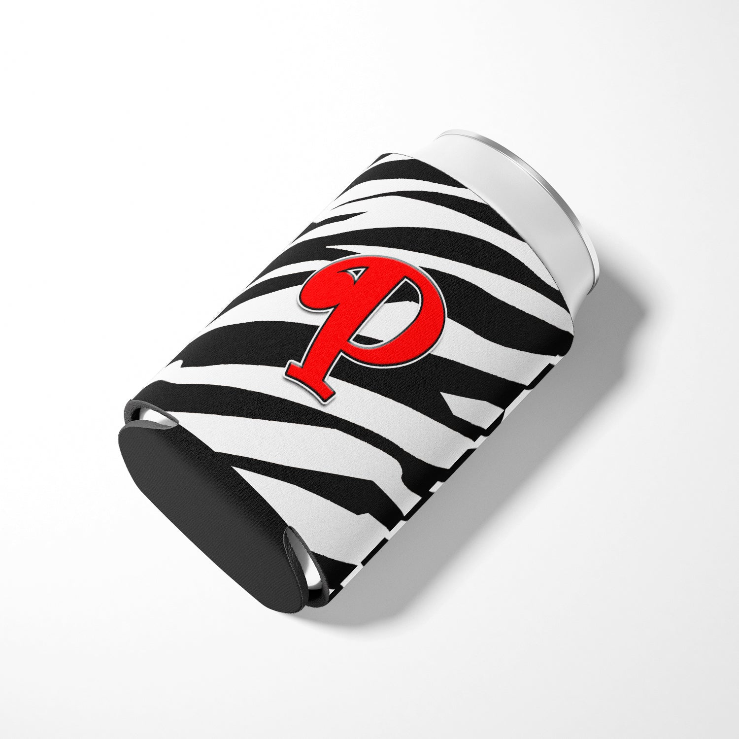 Letter P Initial Monogram - Zebra Red Can or Bottle Beverage Insulator Hugger.