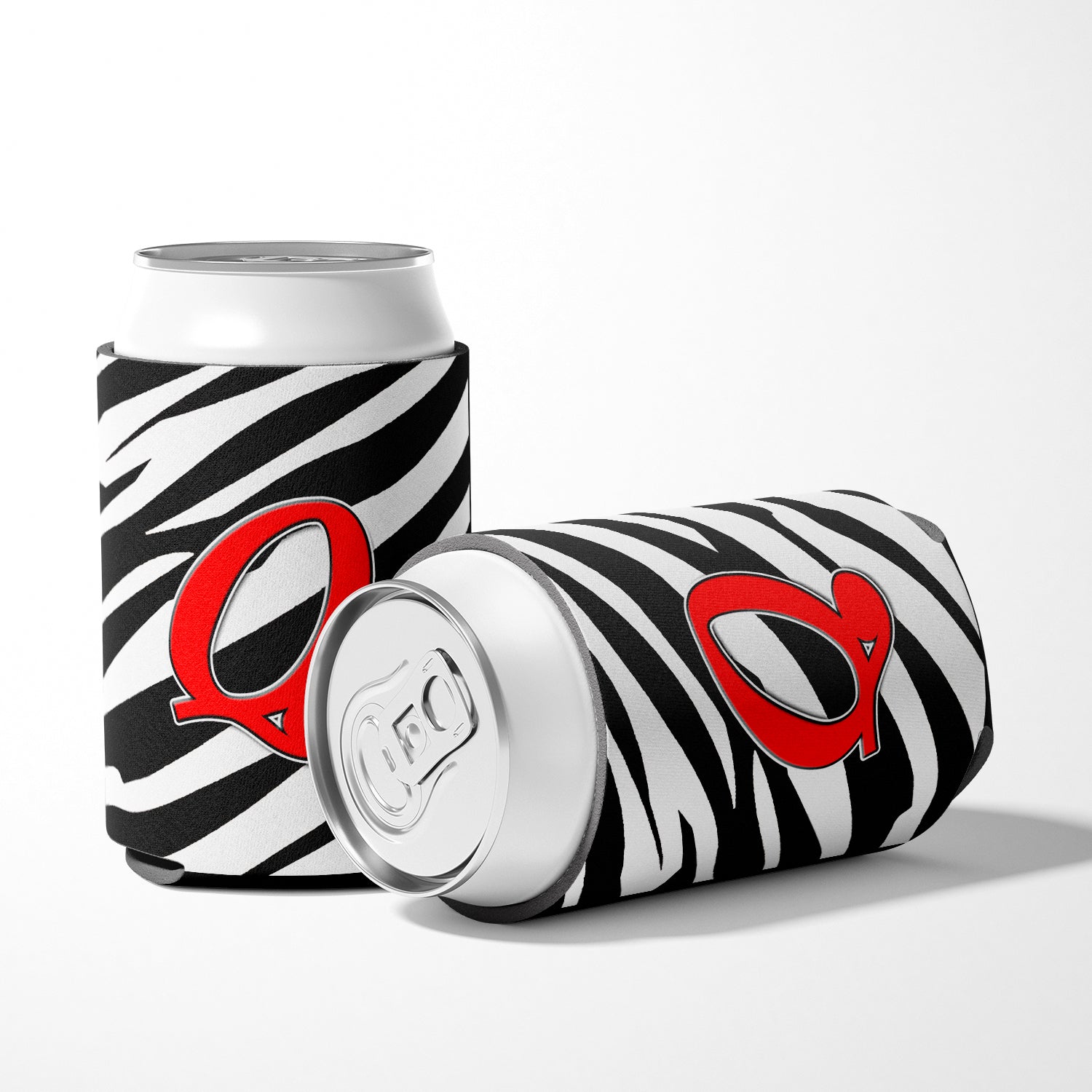 Letter Q Initial Monogram - Zebra Red Can or Bottle Beverage Insulator Hugger