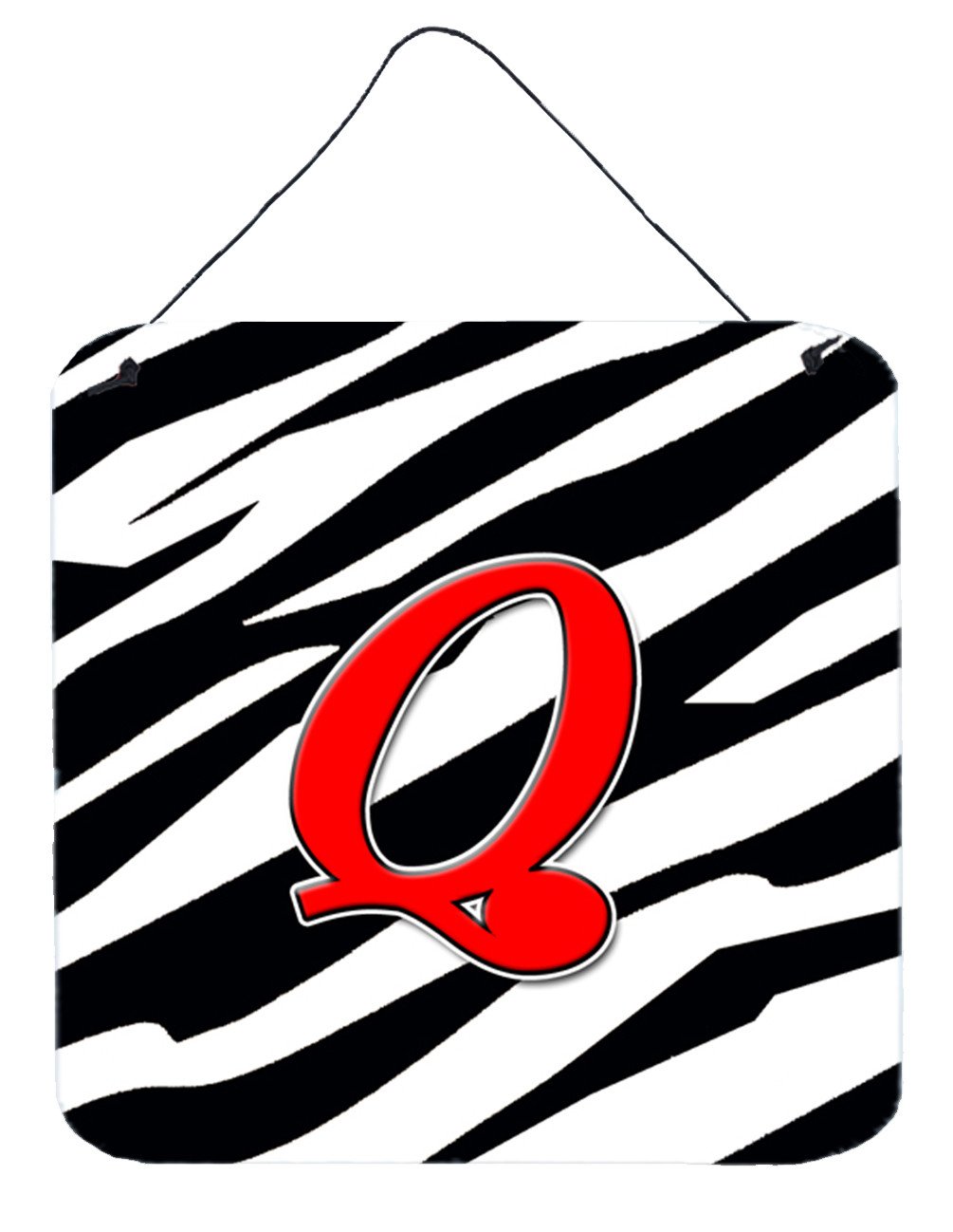 Letter Q Initial Monogram - Zebra Red Wall or Door Hanging Prints by Caroline&#39;s Treasures