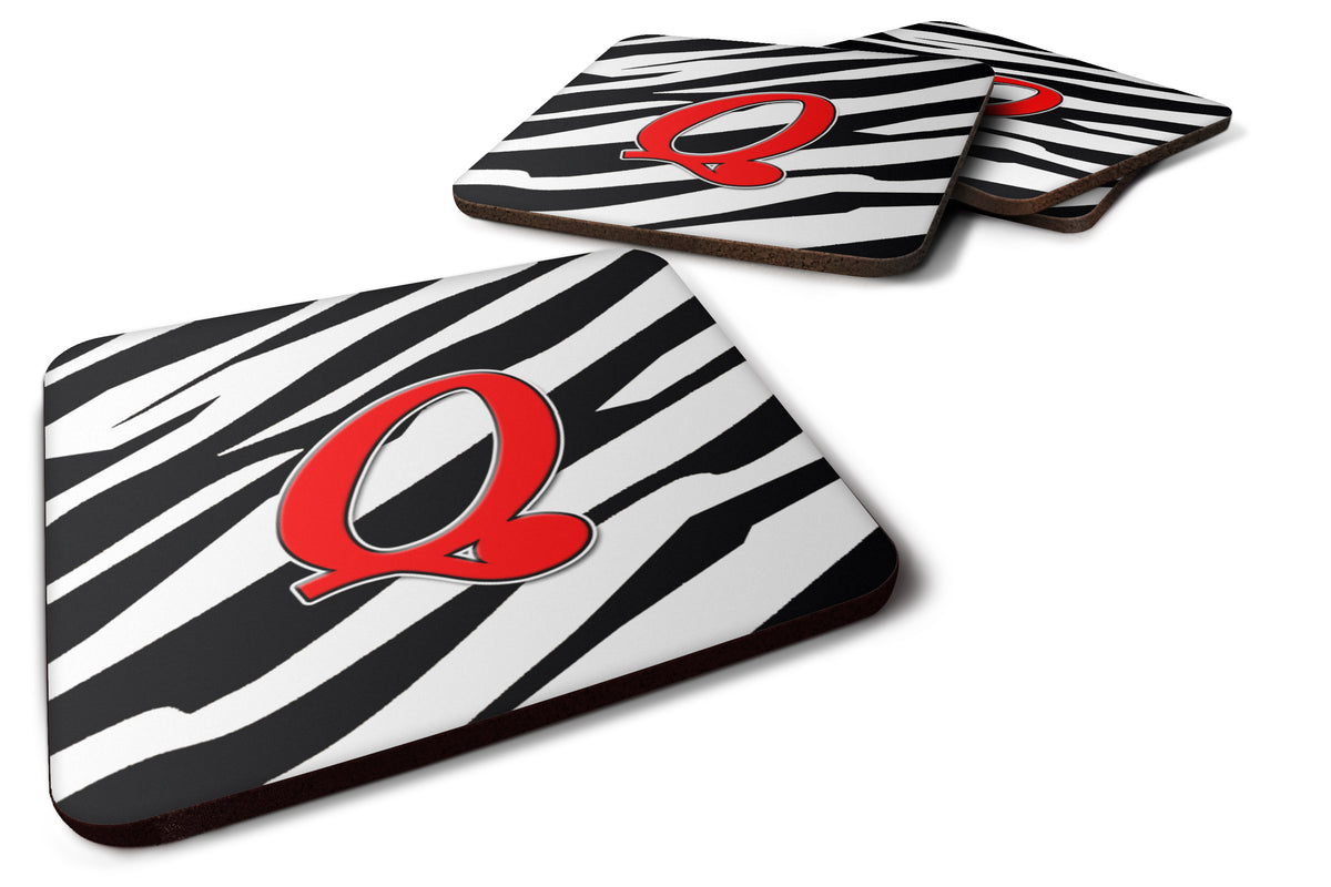 Set of 4 Monogram - Zebra Red Foam Coasters Initial Letter Q - the-store.com