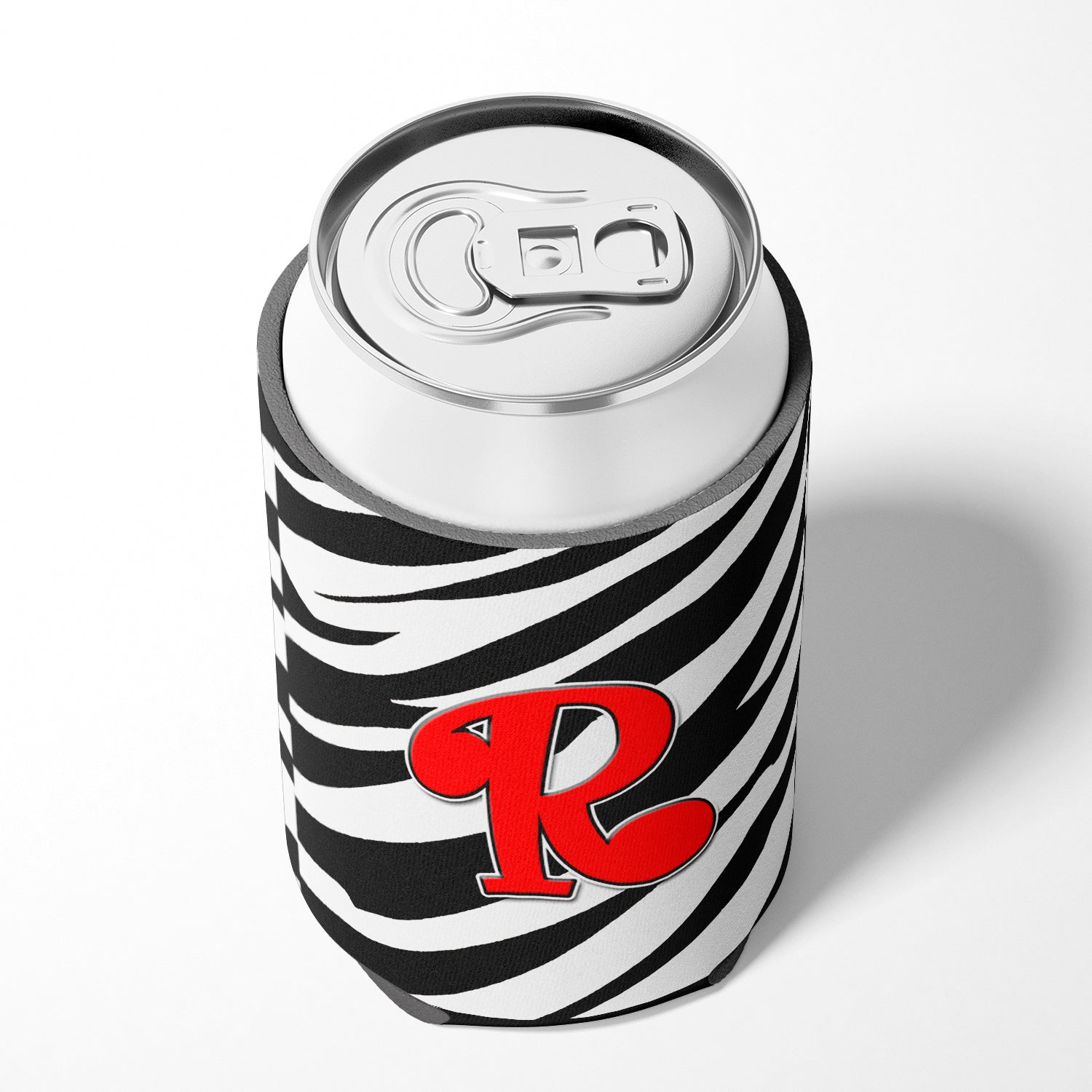 Letter R Initial Monogram - Zebra Red Can or Bottle Beverage Insulator Hugger.