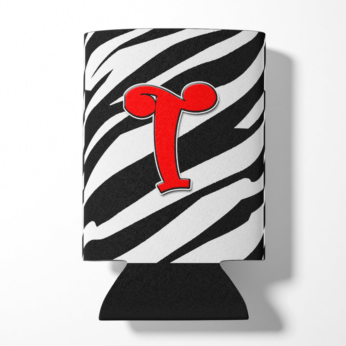 Letter T Initial Monogram - Zebra Red Can or Bottle Beverage Insulator Hugger.