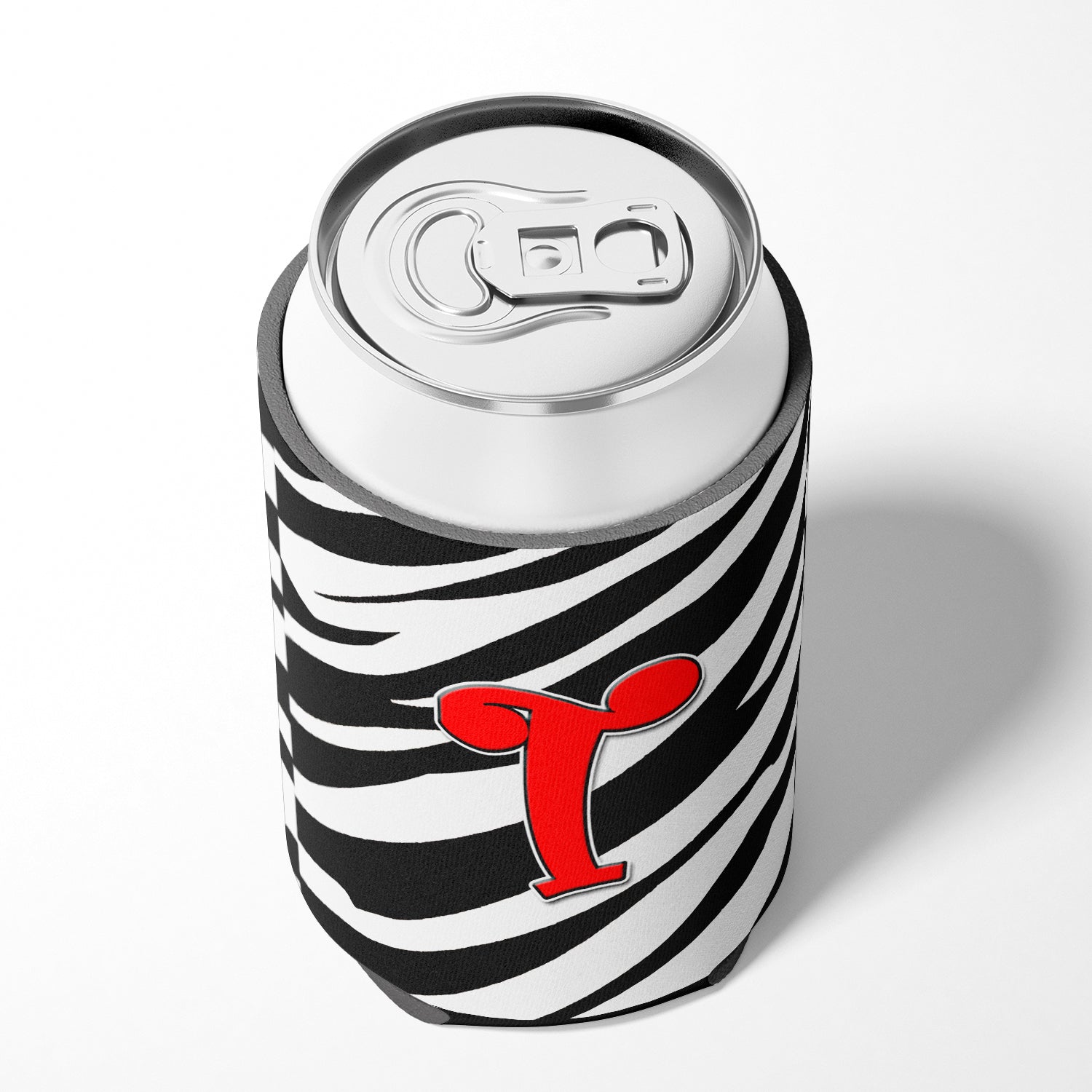 Letter T Initial Monogram - Zebra Red Can or Bottle Beverage Insulator Hugger.