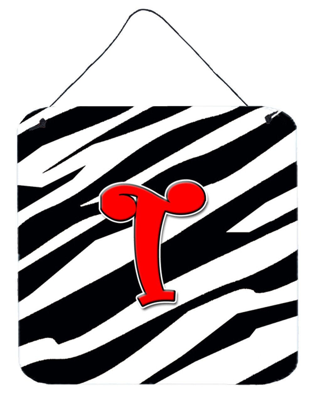 Letter T Initial Monogram - Zebra Red Wall or Door Hanging Prints by Caroline&#39;s Treasures