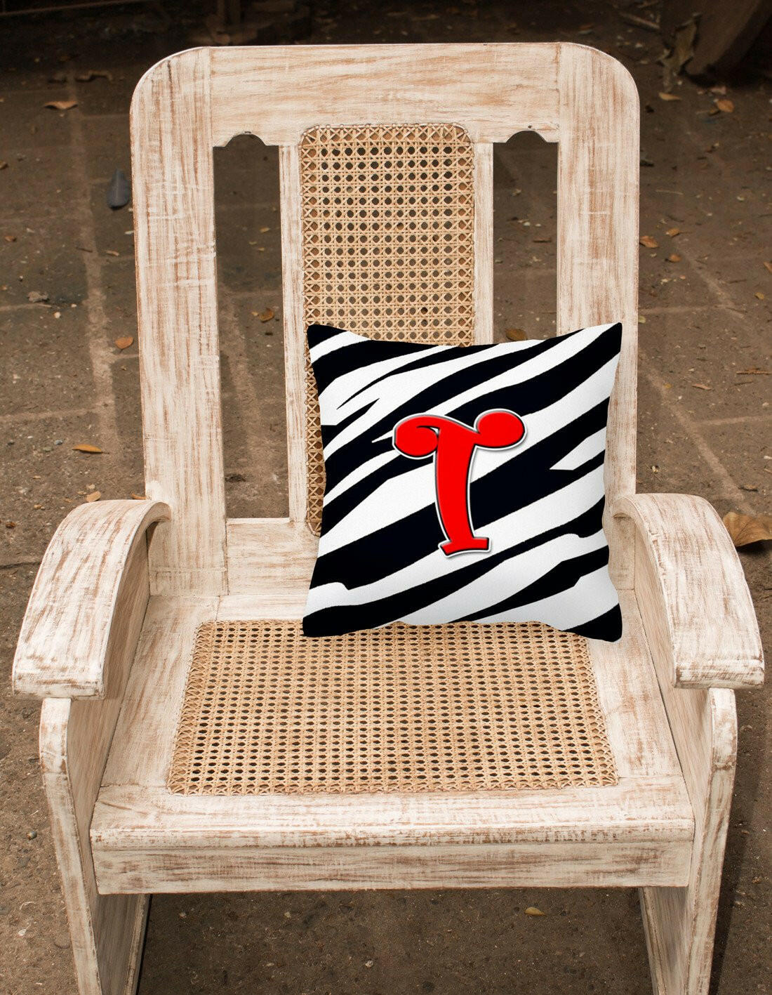 Monogram Initial T Zebra Red Decorative   Canvas Fabric Pillow CJ1024 - the-store.com