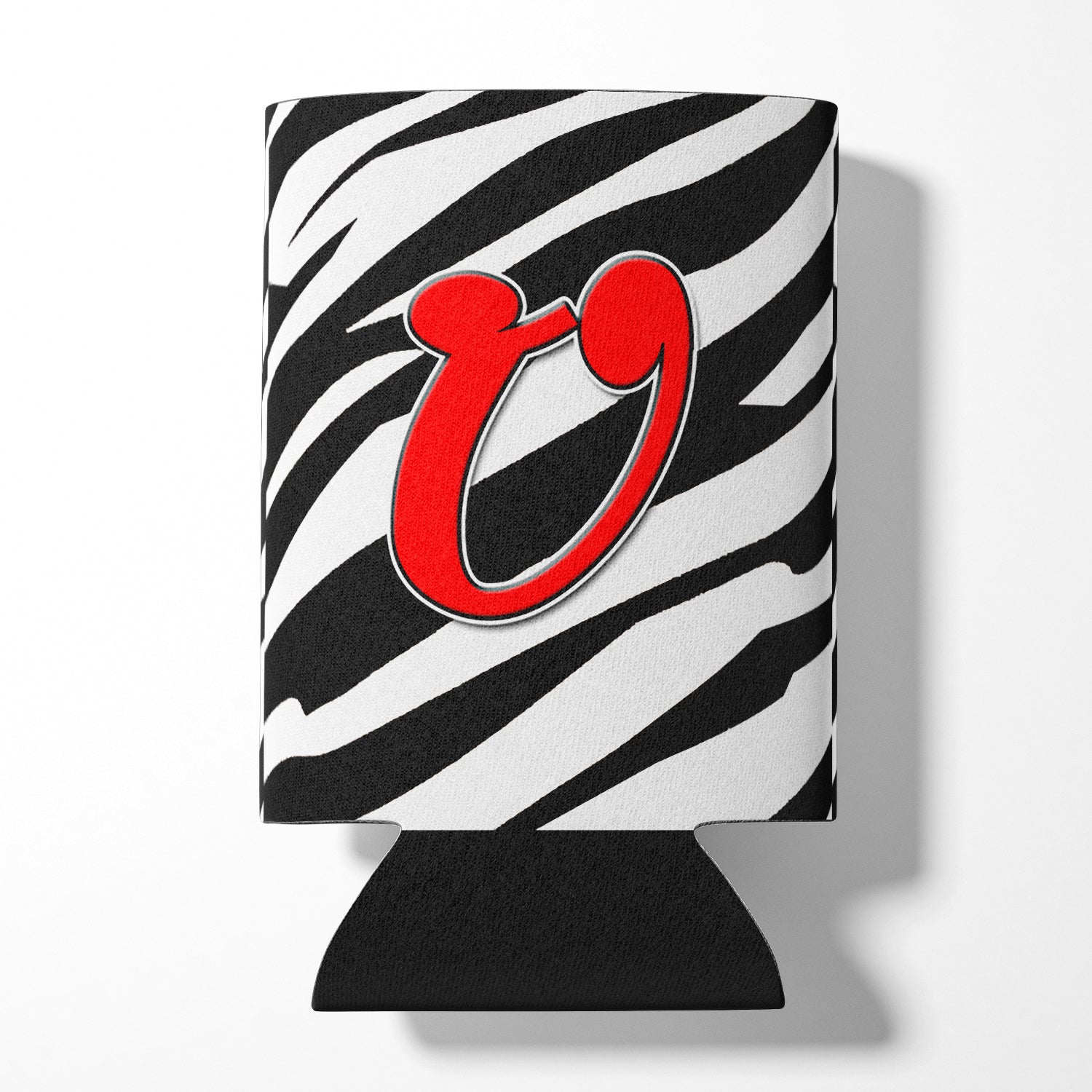 Letter U Initial Monogram - Zebra Red Can or Bottle Beverage Insulator Hugger.