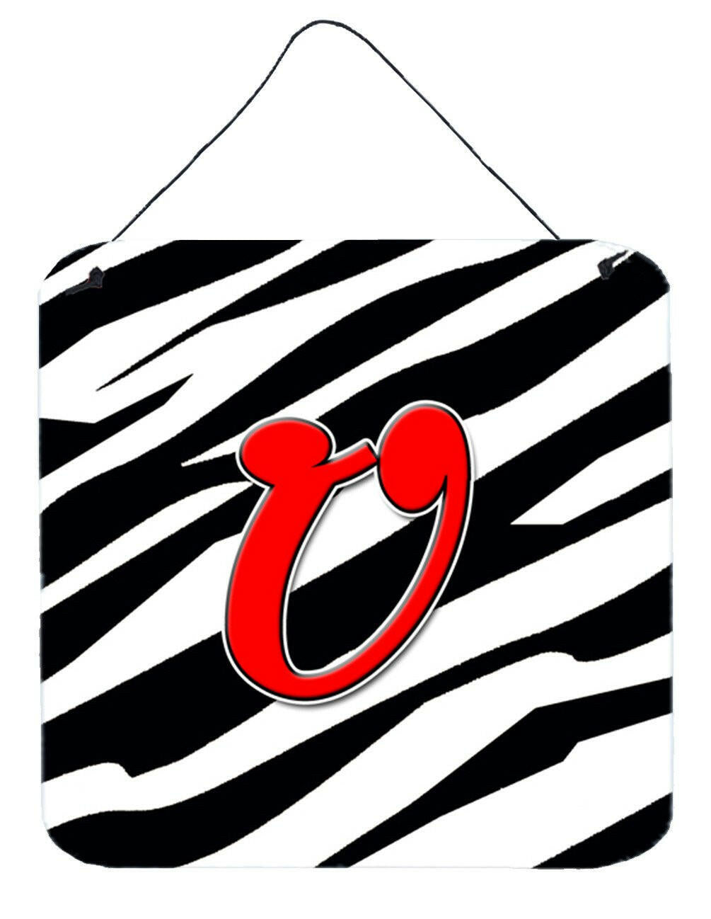 Letter U Initial Monogram - Zebra Red Wall or Door Hanging Prints by Caroline&#39;s Treasures