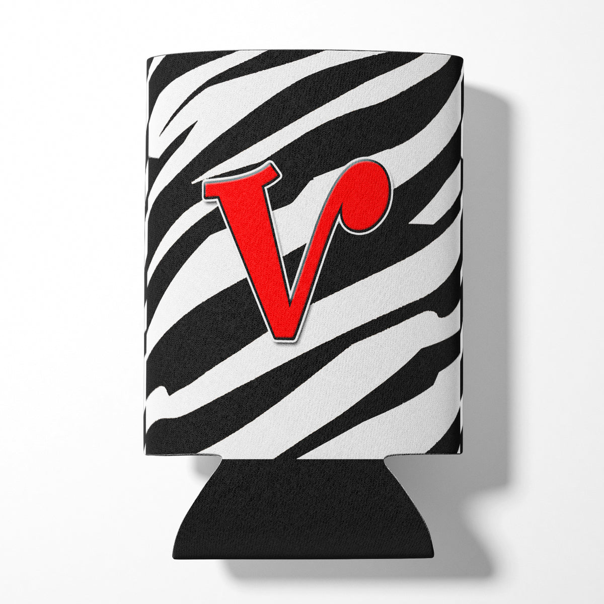 Letter V Initial Monogram - Zebra Red Can or Bottle Beverage Insulator Hugger.