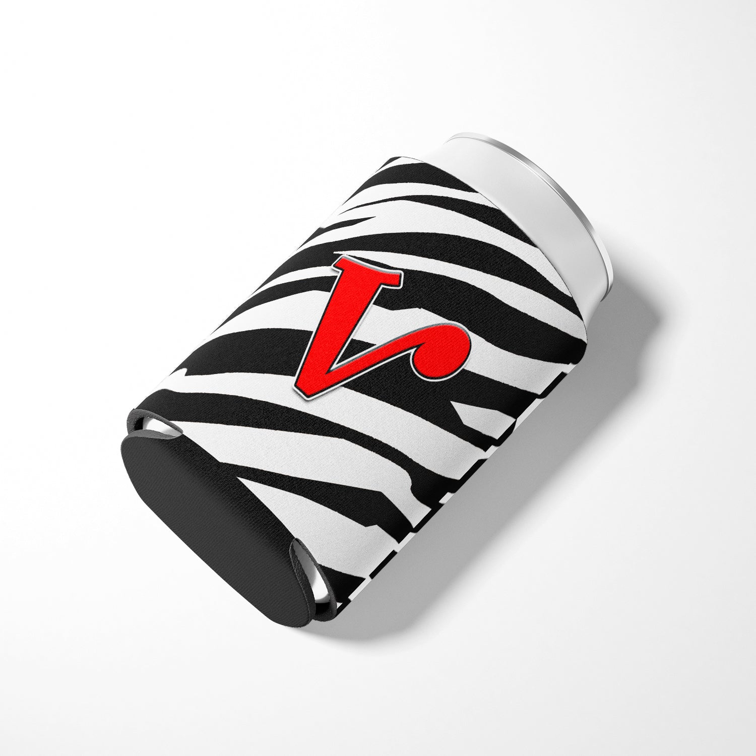 Letter V Initial Monogram - Zebra Red Can or Bottle Beverage Insulator Hugger