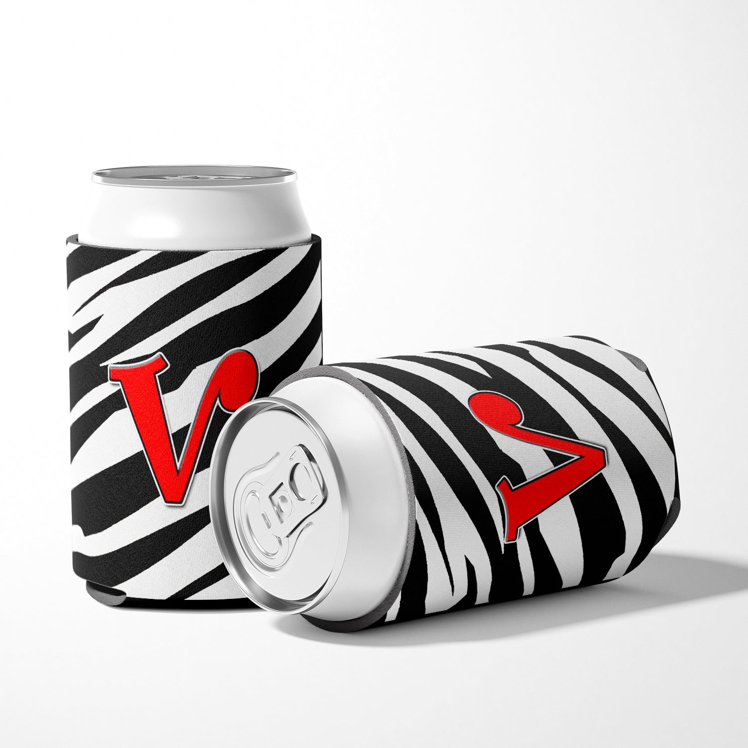 Letter V Initial Monogram - Zebra Red Can or Bottle Beverage Insulator Hugger.