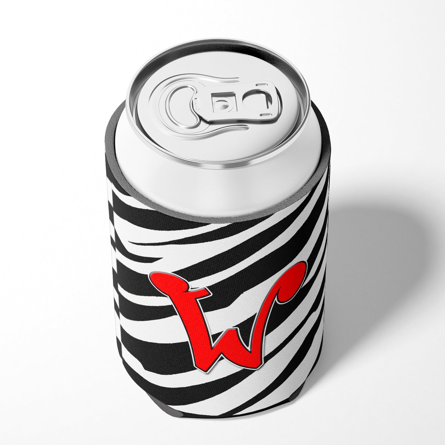 Letter W Initial Monogram - Zebra Red Can or Bottle Beverage Insulator Hugger.