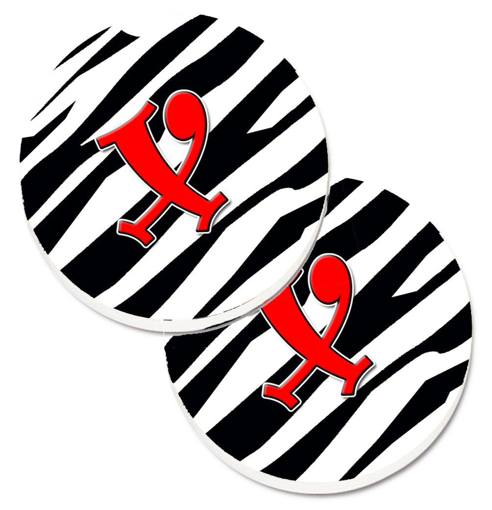 Monogram Initial X Zebra Red  Set of 2 Cup Holder Car Coasters CJ1024-XCARC by Caroline&#39;s Treasures