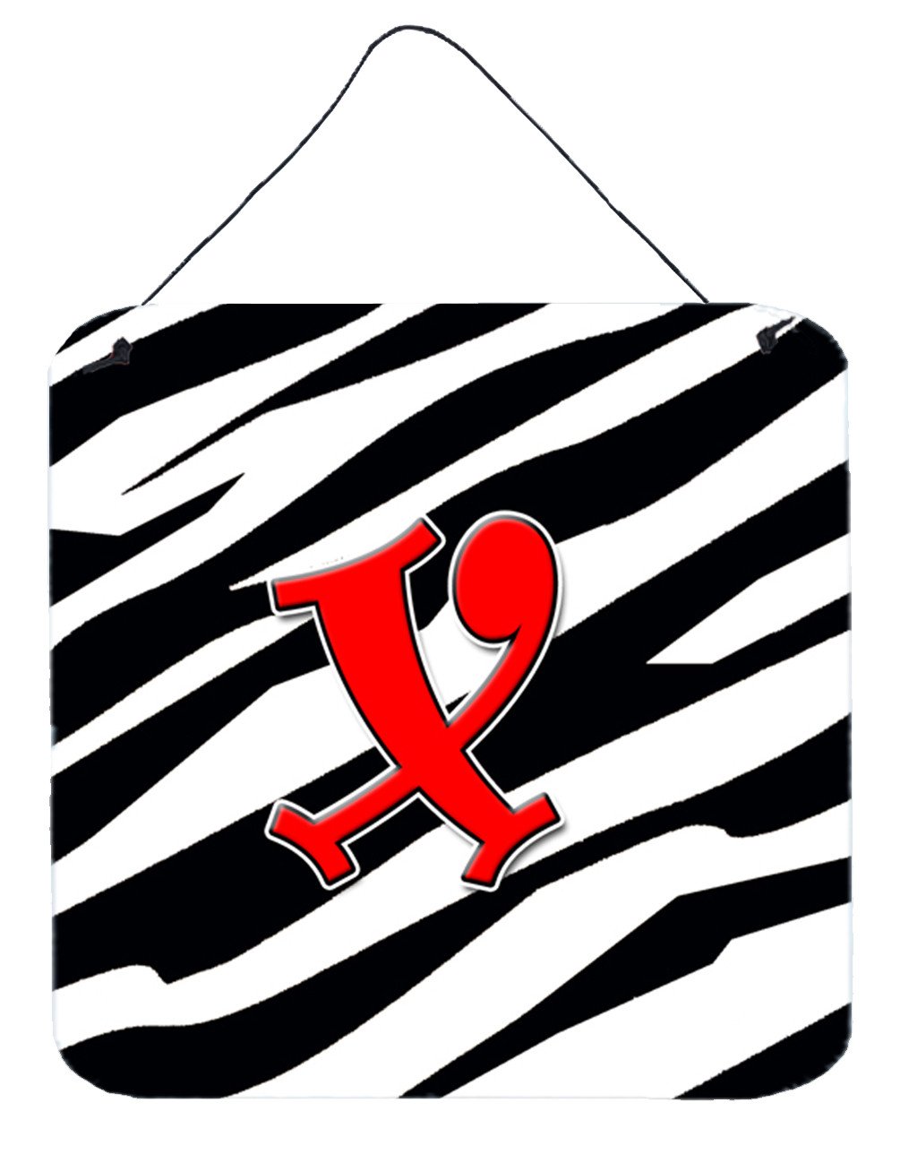 Letter X Initial Monogram - Zebra Red Wall or Door Hanging Prints by Caroline&#39;s Treasures
