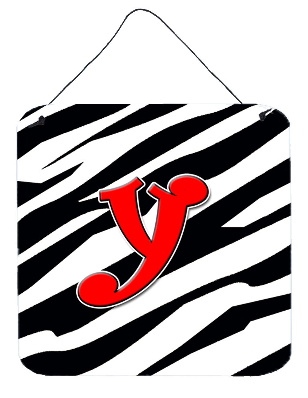 Letter Y Initial Monogram - Zebra Red Wall or Door Hanging Prints by Caroline&#39;s Treasures