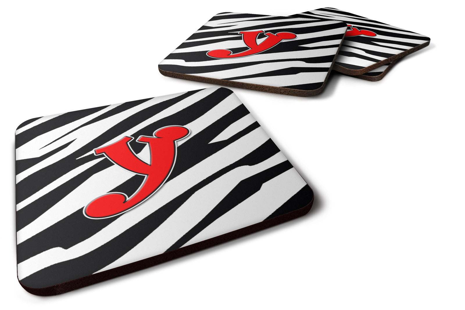 Set of 4 Monogram - Zebra Red Foam Coasters Initial Letter Y - the-store.com