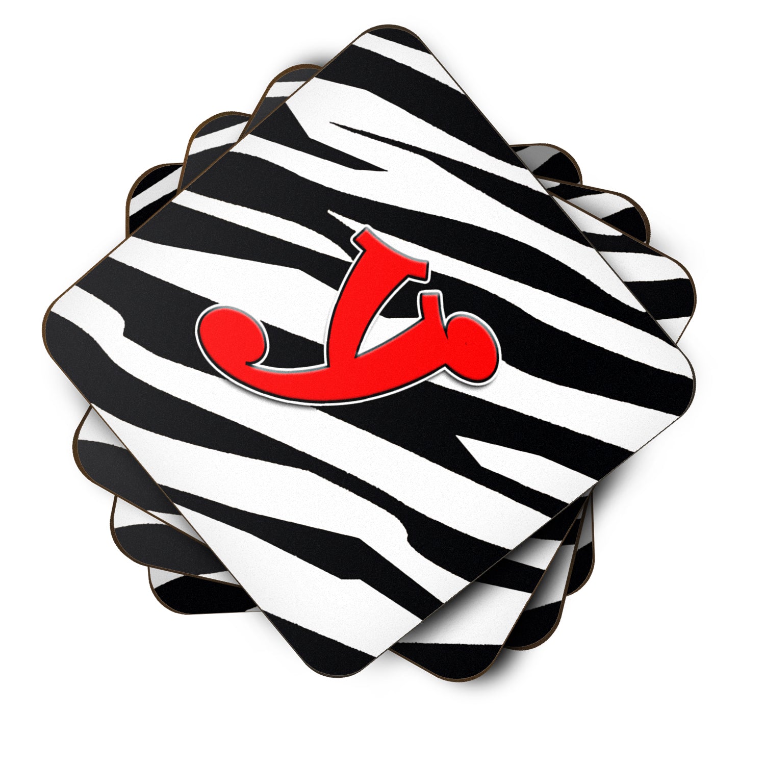 Set of 4 Monogram - Zebra Red Foam Coasters Initial Letter Y - the-store.com