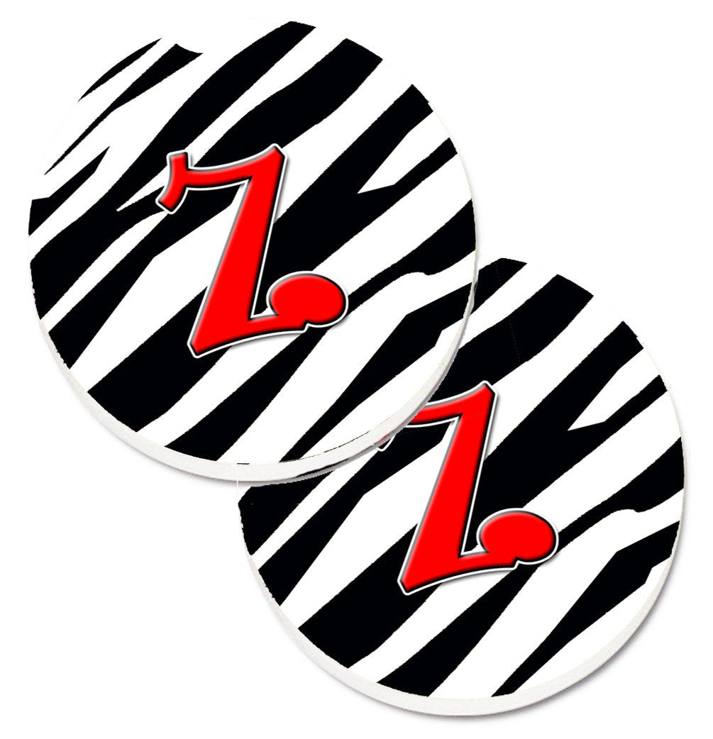 Monogram Initial Z Zebra Red  Set of 2 Cup Holder Car Coasters CJ1024-ZCARC by Caroline&#39;s Treasures