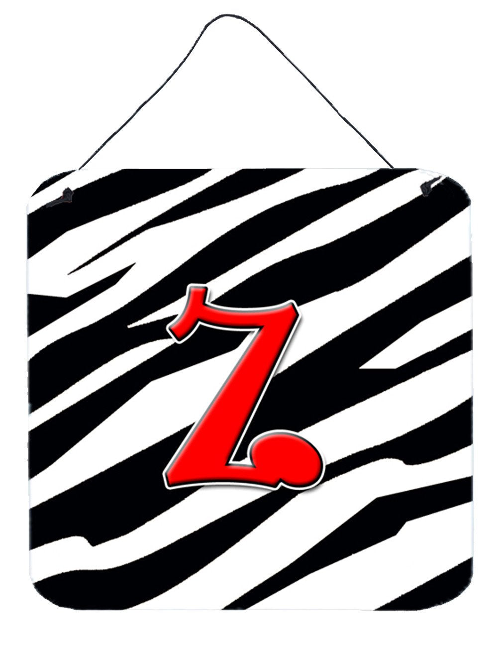 Letter Z Initial Monogram - Zebra Red Wall or Door Hanging Prints by Caroline&#39;s Treasures