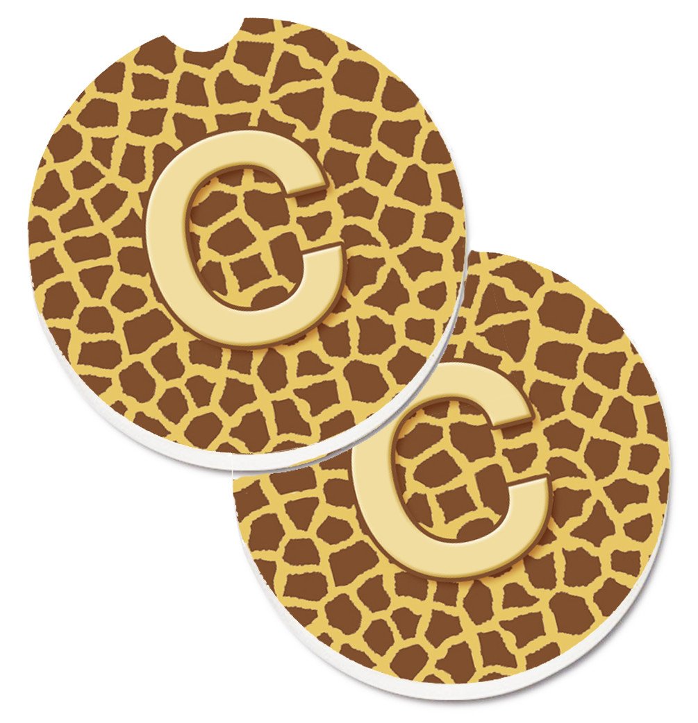 Monogram Initial C Giraffe  Set of 2 Cup Holder Car Coasters CJ1025-CCARC by Caroline&#39;s Treasures