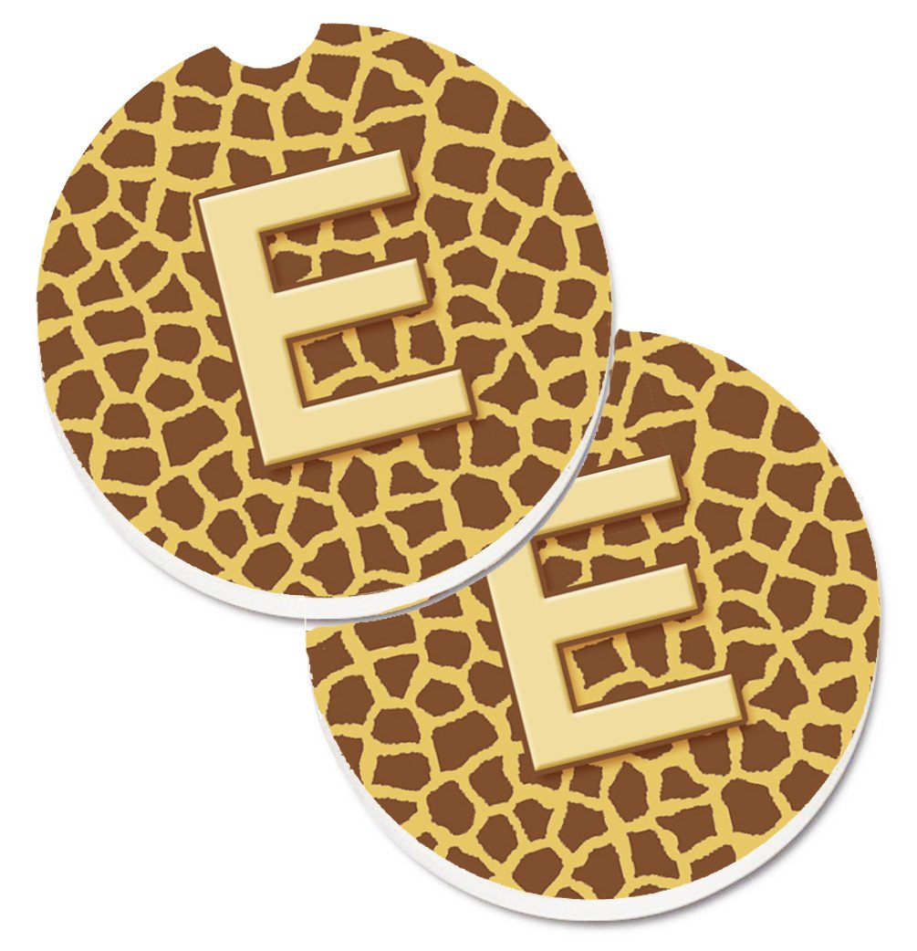 Monogram Initial E Giraffe  Set of 2 Cup Holder Car Coasters CJ1025-ECARC by Caroline&#39;s Treasures