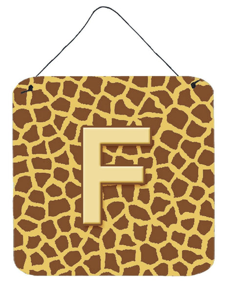 Letter F Initial Monogram - Giraffe Aluminium Metal Wall or Door Hanging Prints by Caroline's Treasures