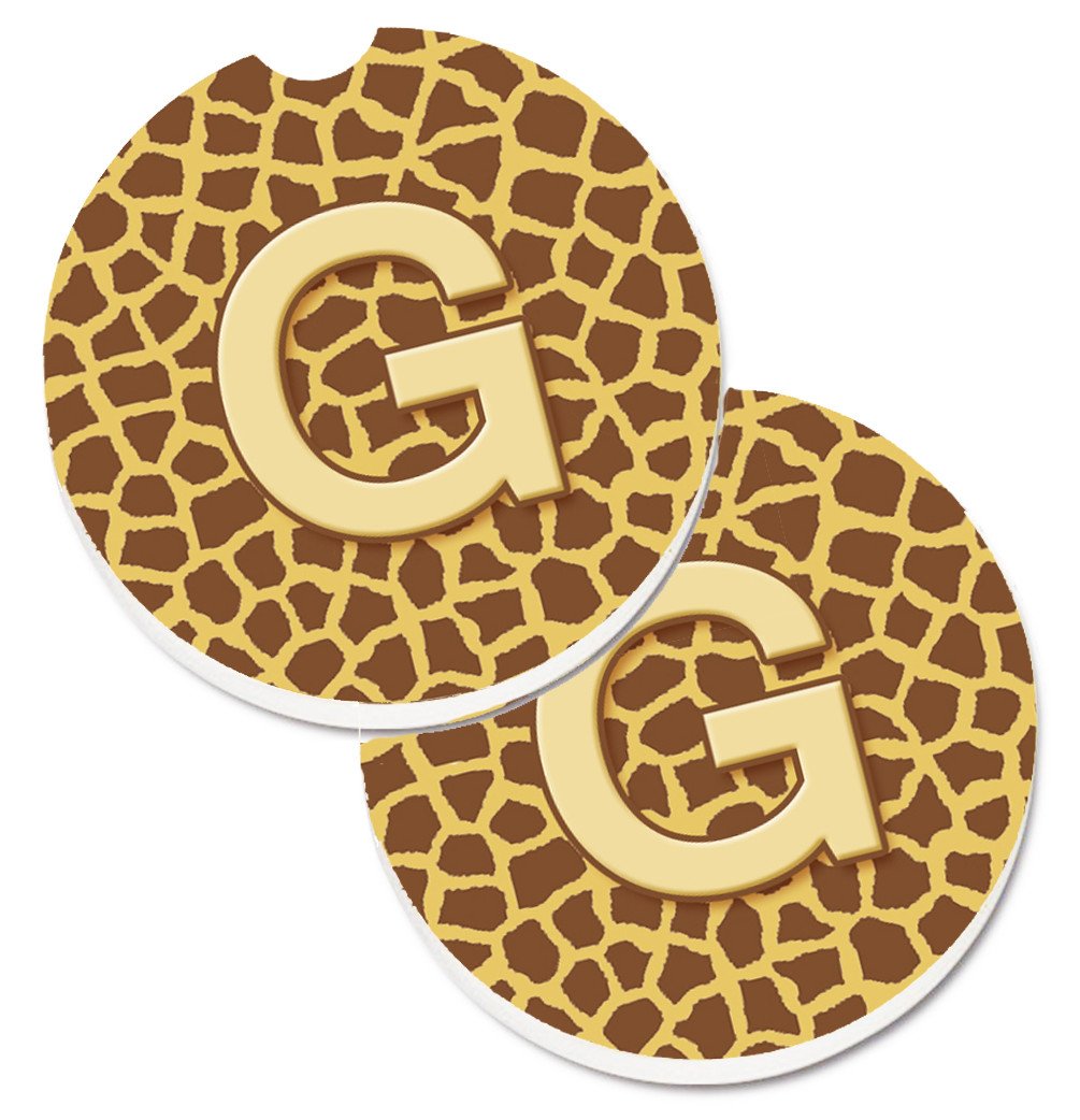 Monogram Initial G Giraffe  Set of 2 Cup Holder Car Coasters CJ1025-GCARC by Caroline&#39;s Treasures