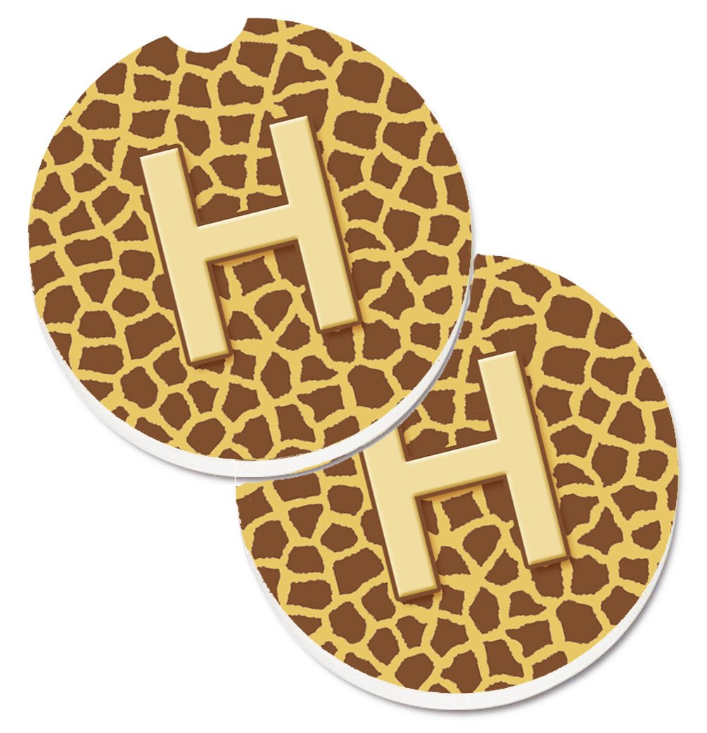 Monogram Initial H Giraffe  Set of 2 Cup Holder Car Coasters CJ1025-HCARC by Caroline&#39;s Treasures