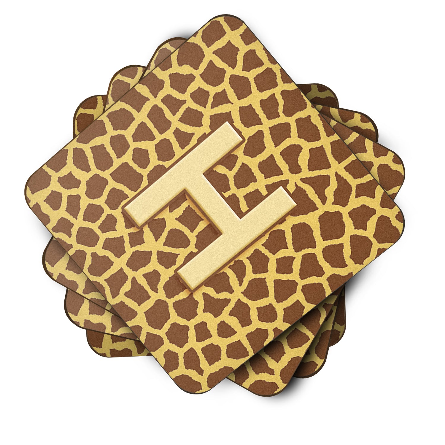 Set of 4 Monogram - Giraffe Foam Coasters Initial Letter H - the-store.com