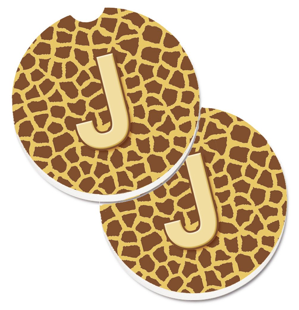 Monogram Initial J Giraffe  Set of 2 Cup Holder Car Coasters CJ1025-JCARC by Caroline's Treasures