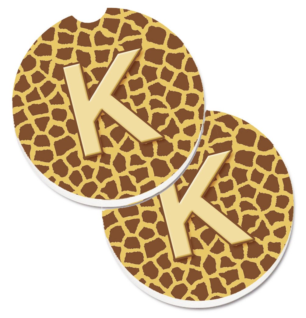 Monogram Initial K Giraffe  Set of 2 Cup Holder Car Coasters CJ1025-KCARC by Caroline&#39;s Treasures