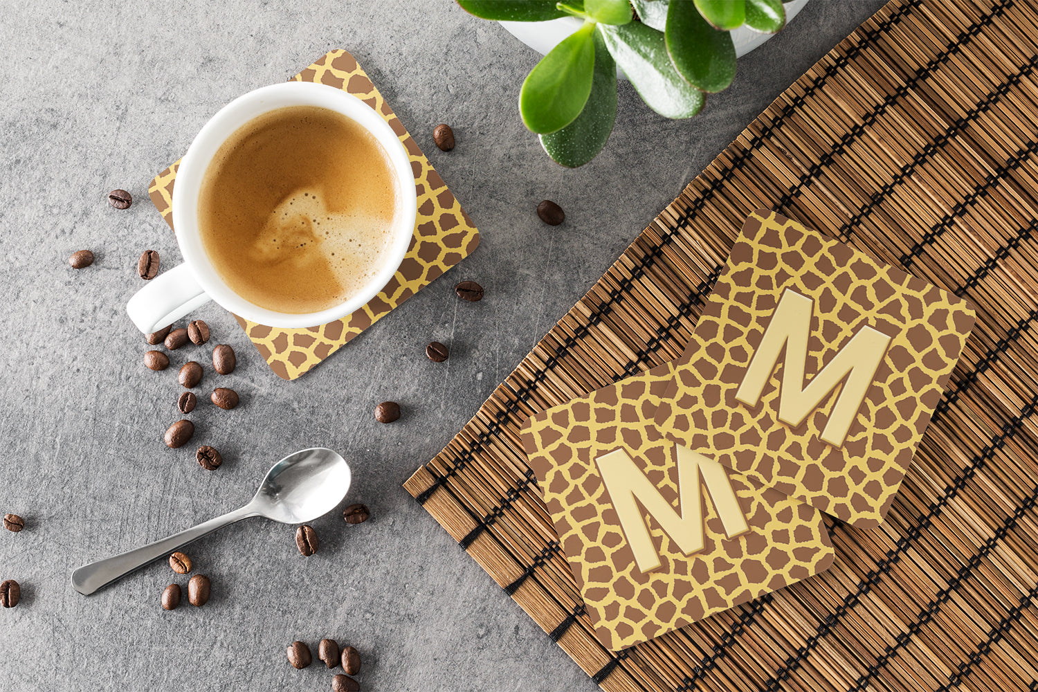Set of 4 Monogram - Giraffe Foam Coasters Initial Letter M - the-store.com