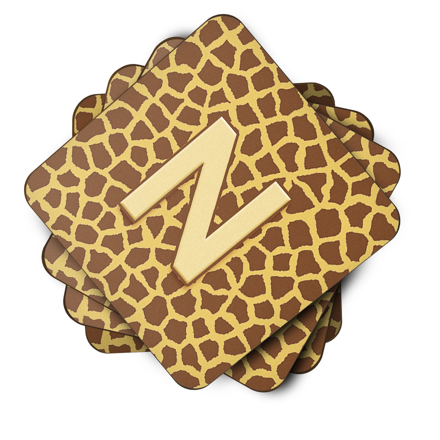 Set of 4 Monogram - Giraffe Foam Coasters Initial Letter N - the-store.com