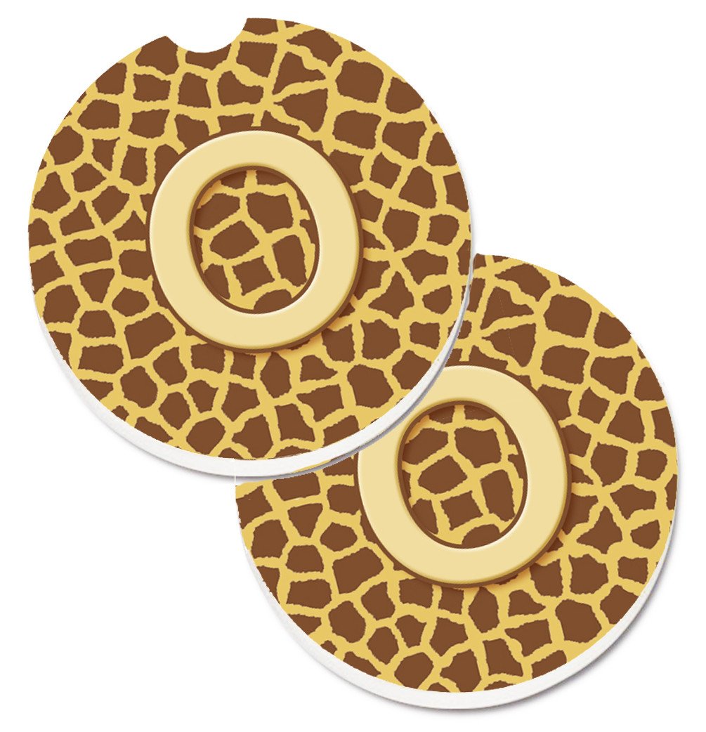 Monogram Initial O Giraffe  Set of 2 Cup Holder Car Coasters CJ1025-OCARC by Caroline&#39;s Treasures